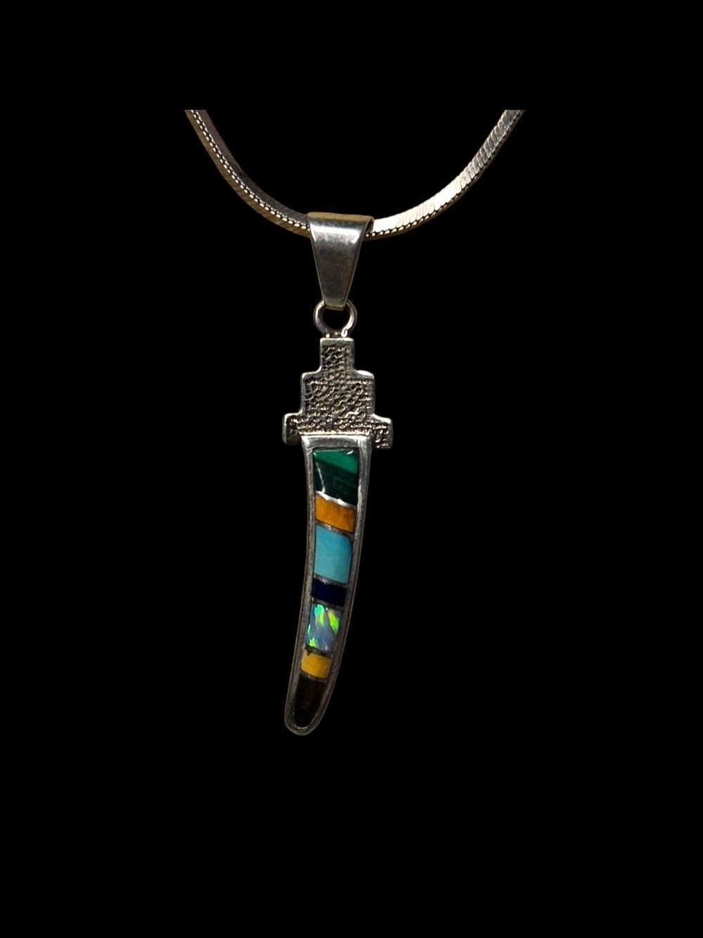Vintage Sterling Silver Multicolor Gemstone Geometric Inlay Pendant BH NWT